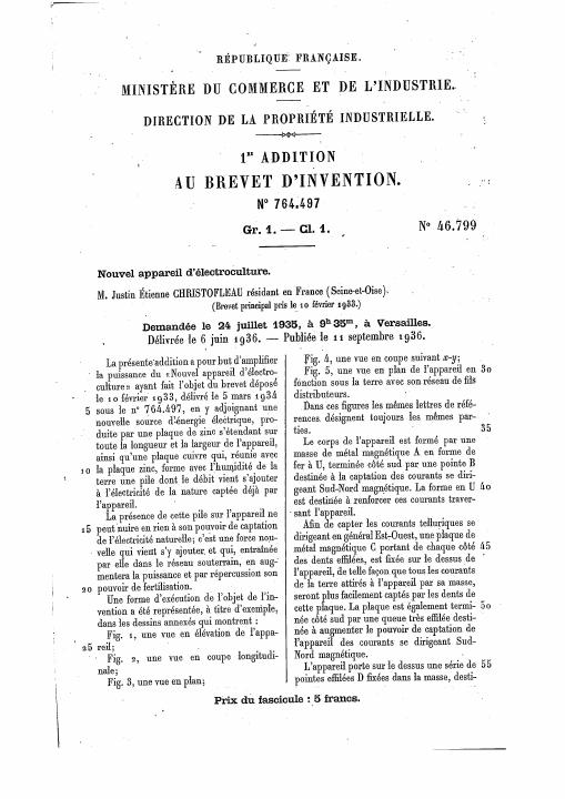Brevet Justin Christofleau 1935