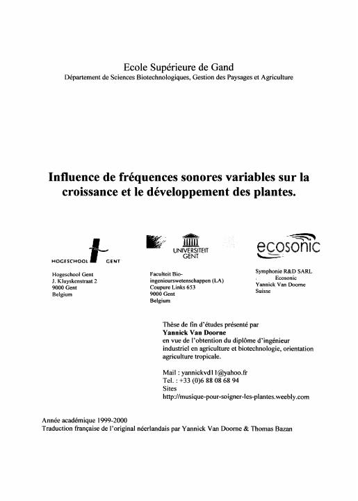 Influence de fréquences sonores variables sur les plantes